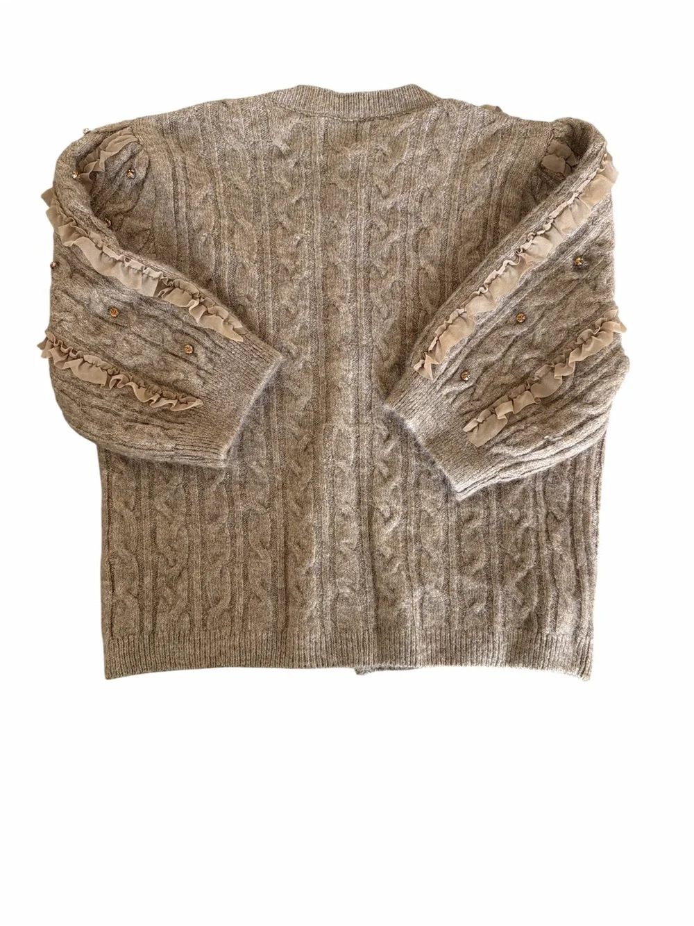 Maeve Anthropologie Short-Sleeve Embellished Ruffle Cardigan Sweater Size Small